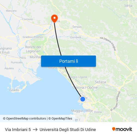 Via Imbriani 5 to Università Degli Studi Di Udine map