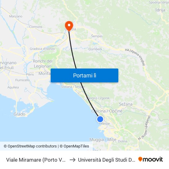 Viale Miramare (Porto Vecchio) to Università Degli Studi Di Udine map