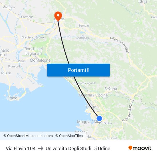 Via Flavia 104 to Università Degli Studi Di Udine map