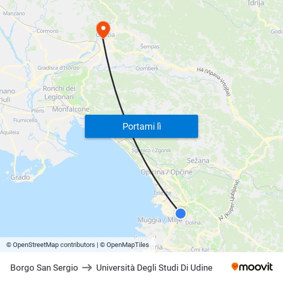 Borgo San Sergio to Università Degli Studi Di Udine map