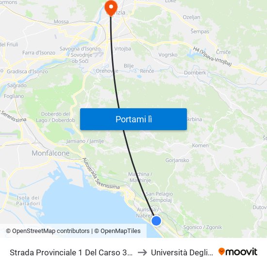 Strada Provinciale 1 Del Carso 354 (Scuola Di Santa Croce) to Università Degli Studi Di Udine map