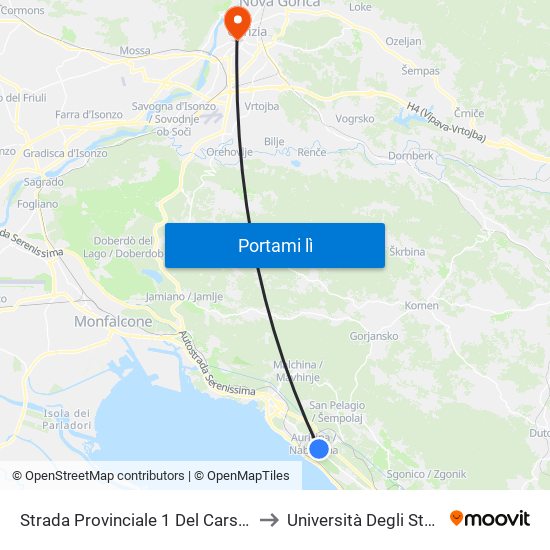 Strada Provinciale 1 Del Carso 168 (Aurisina) to Università Degli Studi Di Udine map