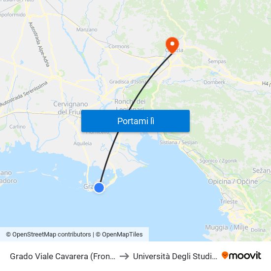 Grado Viale Cavarera (Fronte Market) to Università Degli Studi Di Udine map