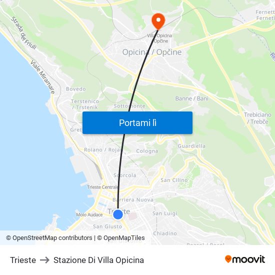 Trieste to Stazione Di Villa Opicina map
