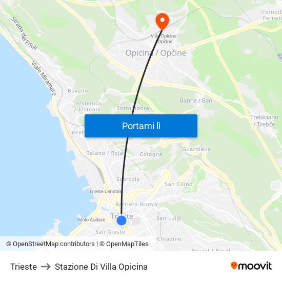 Trieste to Stazione Di Villa Opicina map