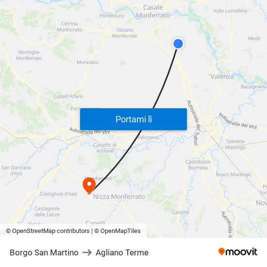 Borgo San Martino to Agliano Terme map