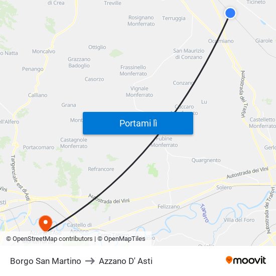 Borgo San Martino to Azzano D' Asti map