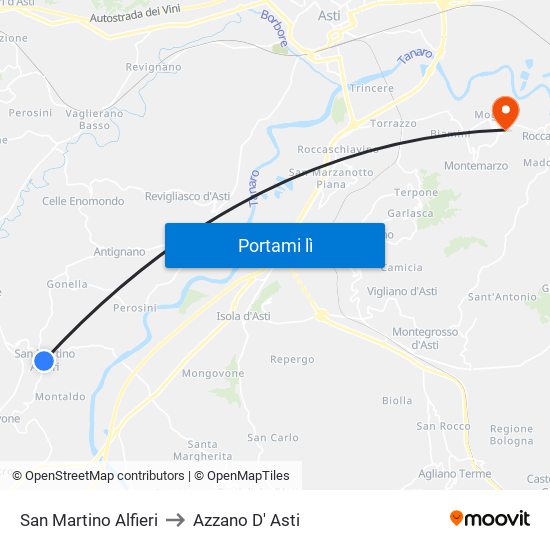 San Martino Alfieri to Azzano D' Asti map