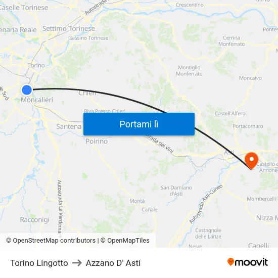 Torino Lingotto to Azzano D' Asti map