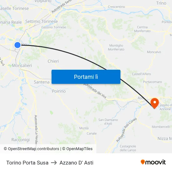 Torino Porta Susa to Azzano D' Asti map