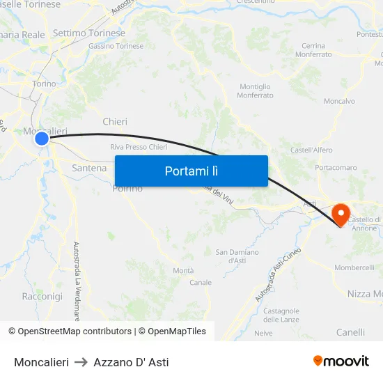 Moncalieri to Azzano D' Asti map