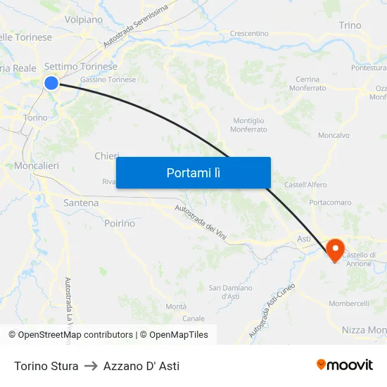 Torino Stura to Azzano D' Asti map