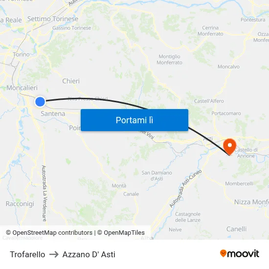 Trofarello to Azzano D' Asti map