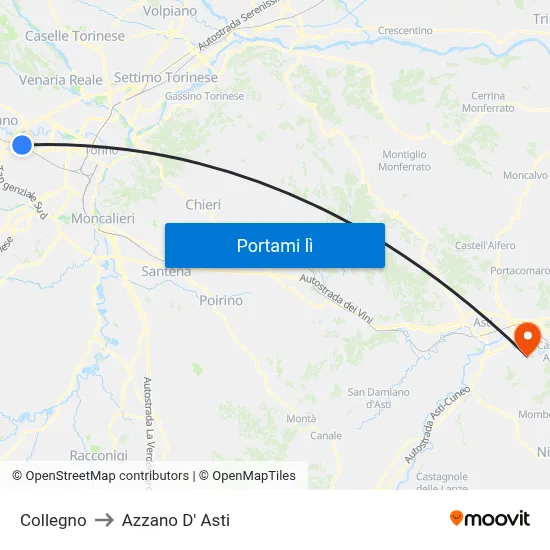Collegno to Azzano D' Asti map