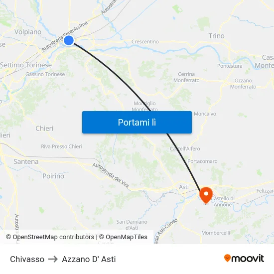 Chivasso to Azzano D' Asti map