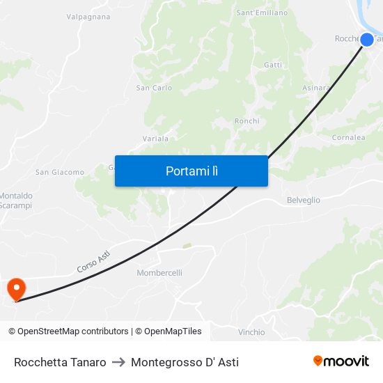 Rocchetta Tanaro to Montegrosso D' Asti map