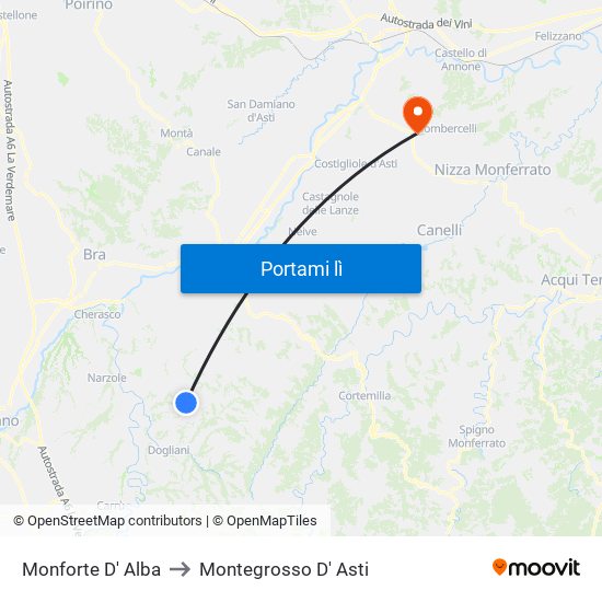 Monforte D' Alba to Montegrosso D' Asti map