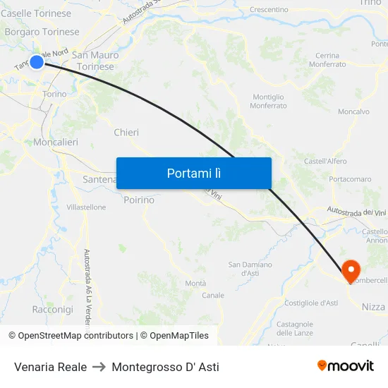 Venaria Reale to Montegrosso D' Asti map