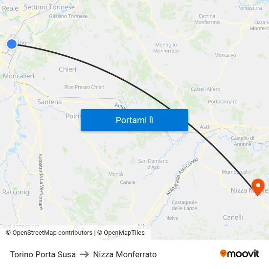 Torino Porta Susa to Nizza Monferrato map