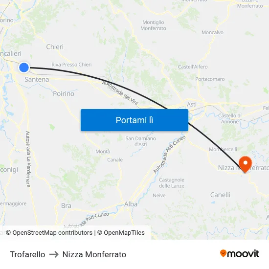 Trofarello to Nizza Monferrato map