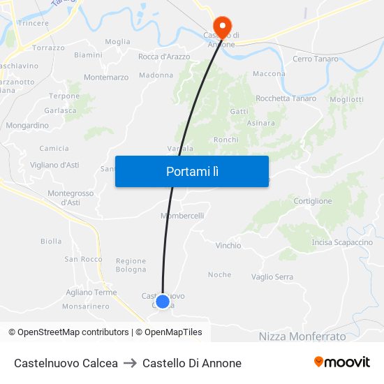 Castelnuovo Calcea to Castello Di Annone map
