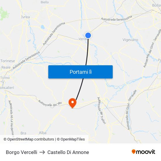 Borgo Vercelli to Castello Di Annone map