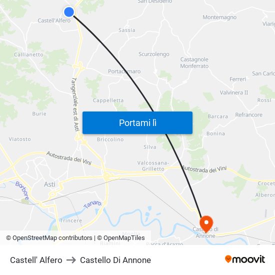 Castell' Alfero to Castello Di Annone map