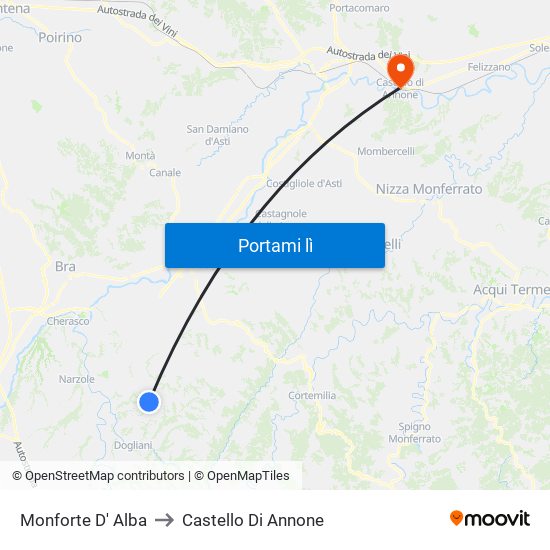 Monforte D' Alba to Castello Di Annone map