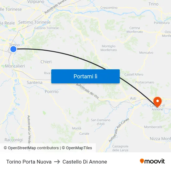 Torino Porta Nuova to Castello Di Annone map