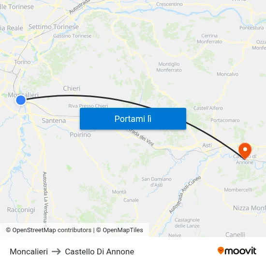 Moncalieri to Castello Di Annone map