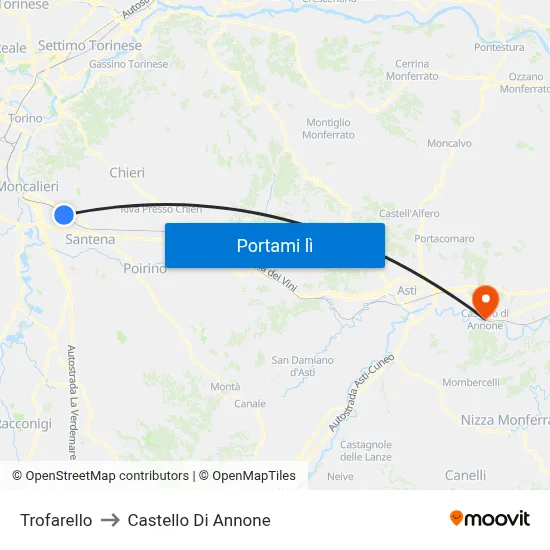 Trofarello to Castello Di Annone map