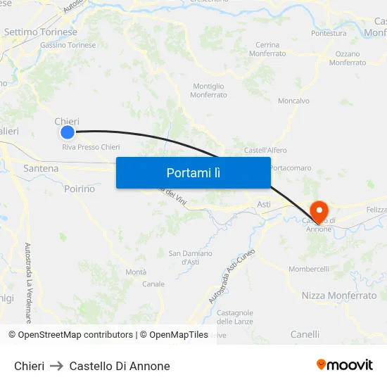 Chieri to Castello Di Annone map