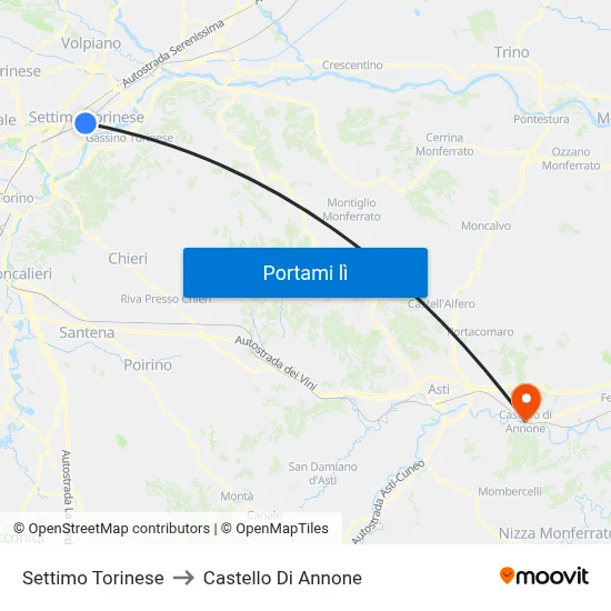 Settimo Torinese to Castello Di Annone map