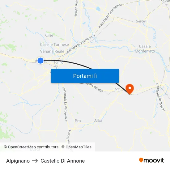 Alpignano to Castello Di Annone map