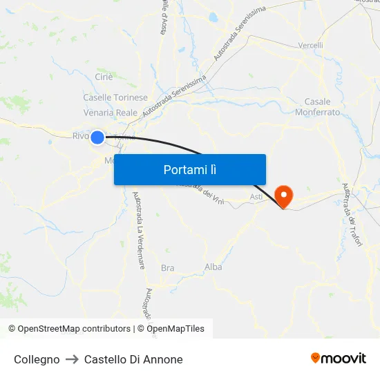 Collegno to Castello Di Annone map