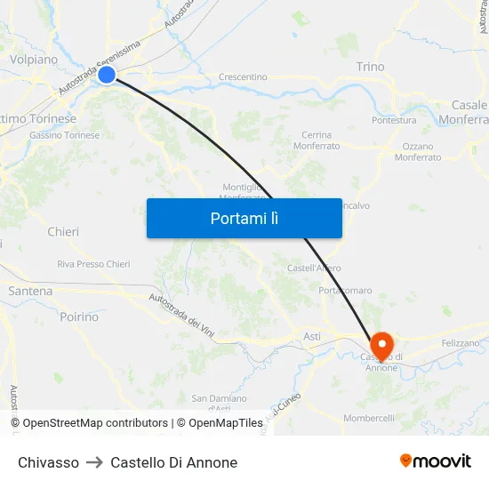 Chivasso to Castello Di Annone map