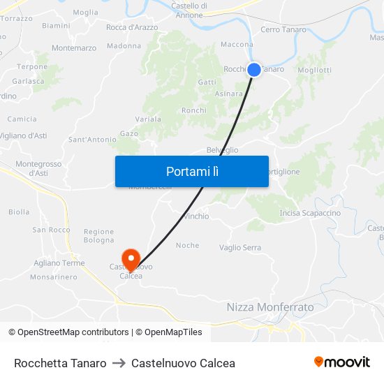 Rocchetta Tanaro to Castelnuovo Calcea map