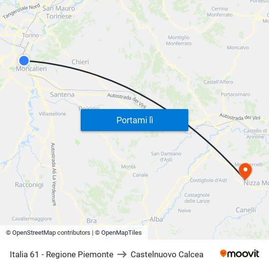 Italia 61 - Regione Piemonte to Castelnuovo Calcea map