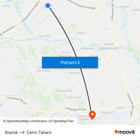 Bianzè to Cerro Tanaro map