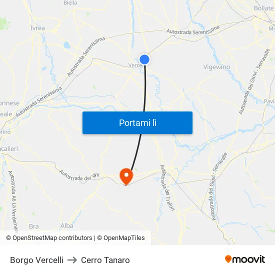 Borgo Vercelli to Cerro Tanaro map