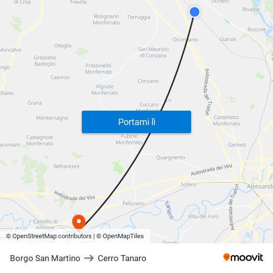 Borgo San Martino to Cerro Tanaro map