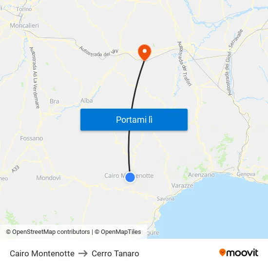 Cairo Montenotte to Cerro Tanaro map