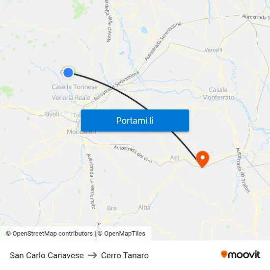 San Carlo Canavese to Cerro Tanaro map