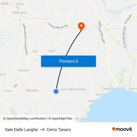 Sale Delle Langhe to Cerro Tanaro map