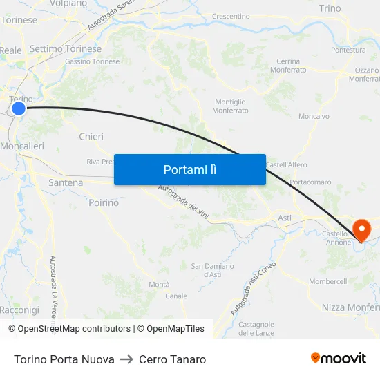 Torino Porta Nuova to Cerro Tanaro map