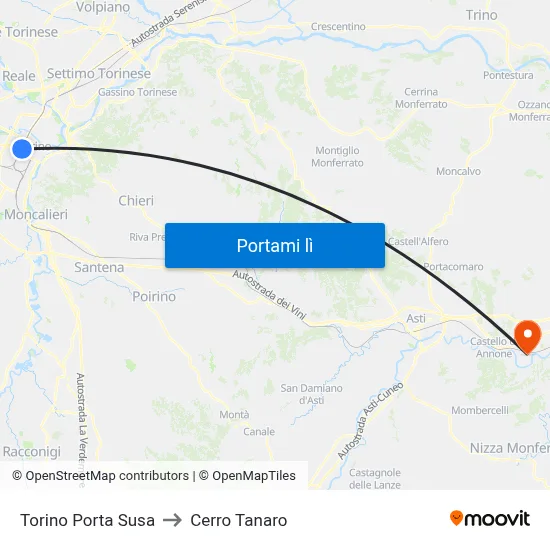 Torino Porta Susa to Cerro Tanaro map