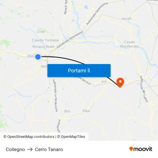Collegno to Cerro Tanaro map