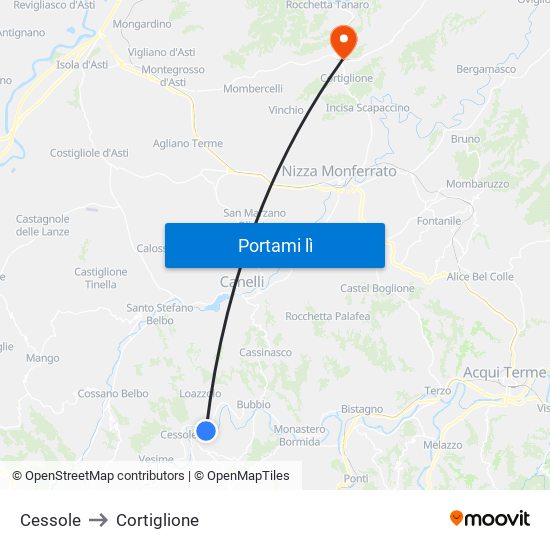 Cessole to Cortiglione map