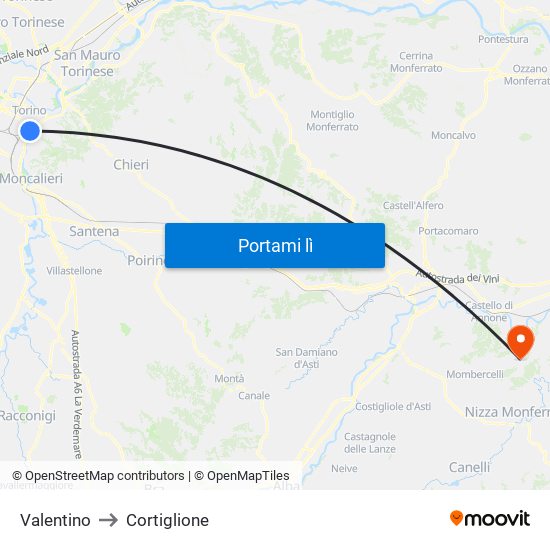 Valentino to Cortiglione map