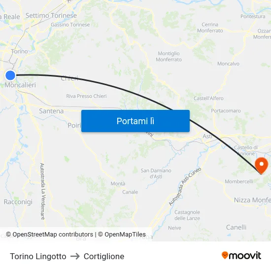 Torino Lingotto to Cortiglione map